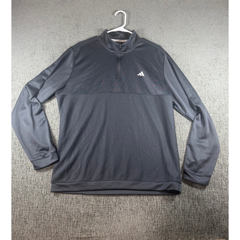 Adidas Mens Large Gray Quarter Zip Pullover Performance Training Top Long Sleeve